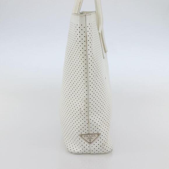 PRADA Tote Bag Punching Leather White Silver Auth ti3448